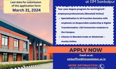 आईआईएम संबलपुर ने एक्जीक्यूटिव एमबीए प्रोग्राम (2024-2026)  में प्रवेश के लिए ऑनलाइन आवेदन आमंत्रित किए